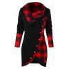 T-shirt Tulipe en Avant Panneau à Tartan à Col Bénitier - Noir M