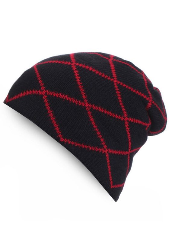 Bonnet tricoté à carreaux d'hiver - Noir REGULAR