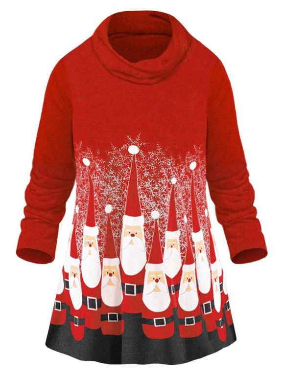 T-shirt de Noël à col bénitier avec imprimé père Noël - Rouge M