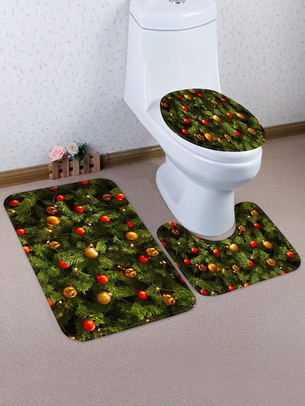 41 Off 2020 Christmas Theme 3 Pcs Bathroom Toilet Mat In Dark