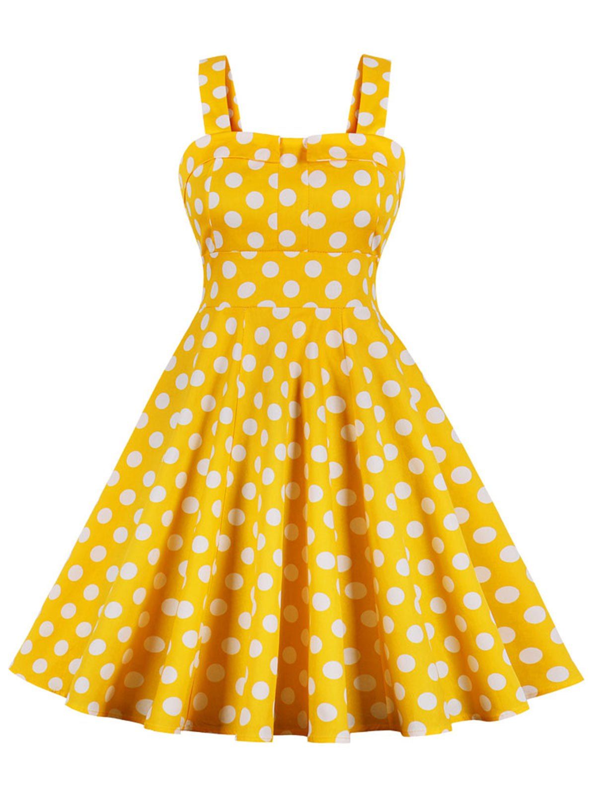 Vintage Polka Dot Flare Dress - SUN YELLOW M
