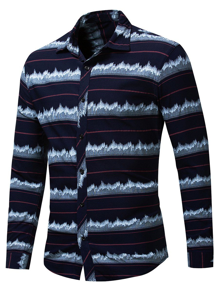 

Elasticity Striped Long Sleeves Shirt, Dark slate blue