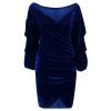Robe Asymétrique Enveloppée en Velours à Col V - Bleu profond L