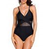 Maillot de Bain Croisé Panneau en Maille Transparente Une-Pièce - Noir L