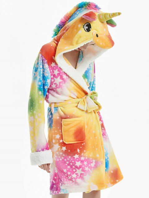 [43% OFF] 2019 Faux Fur Unicorn Print Hooded Sleeping Robe In multicolor A M | DressLily.com
