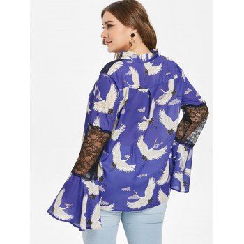 

Bow Tie Plus Size Birds Print Blouse, Purple