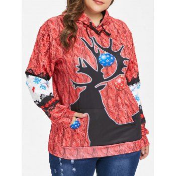 

Plus Size Christmas Cable Knit Print Hoodie, Red