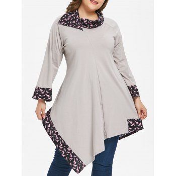 

Asymmetrical Plus Size Printed Hem T-shirt, Gray