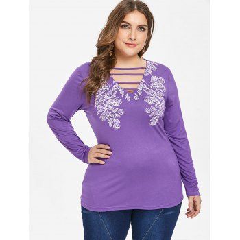 

Plus Size Floral Print Cut Out T-shirt, Purple amethyst