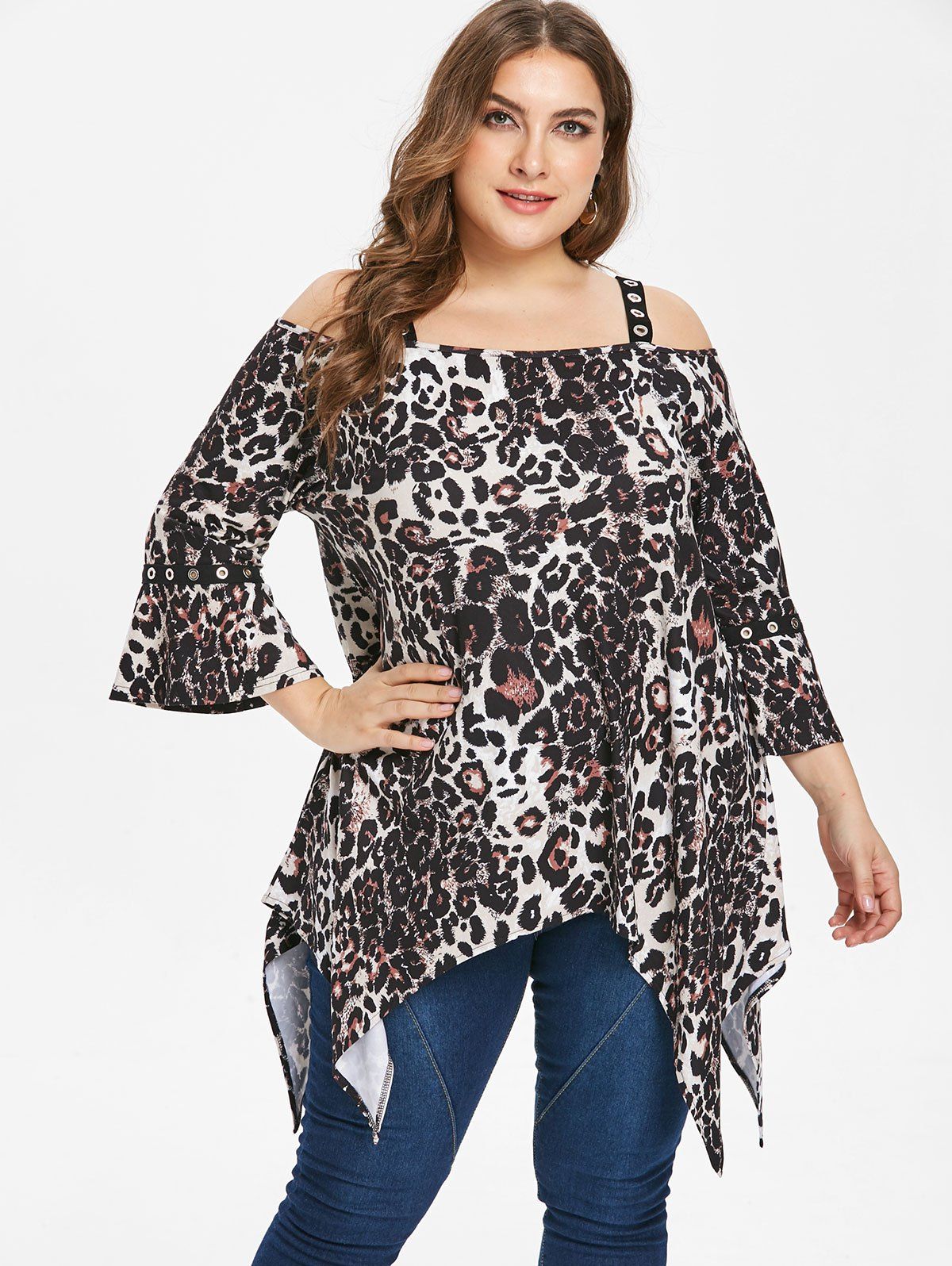 leopard print cold shoulder dress