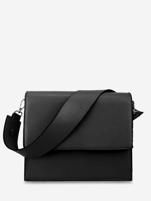 [17% OFF] 2019 Wide Strap Flap Crossbody Bag In BLACK | DressLily
