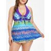 Ensemble de Tankini Imprimé de Grande Taille à Col Halter à Armature - Violet Améthyste 1X