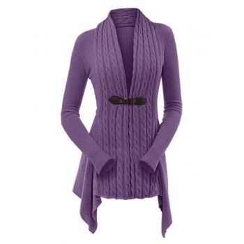 

Cable Knit Buckle Asymmetrical Cardigan, Dull purple