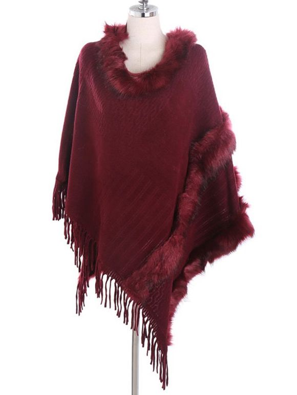 Écharpe Fuzzy à franges couleur unie hiver - Rouge Vineux 