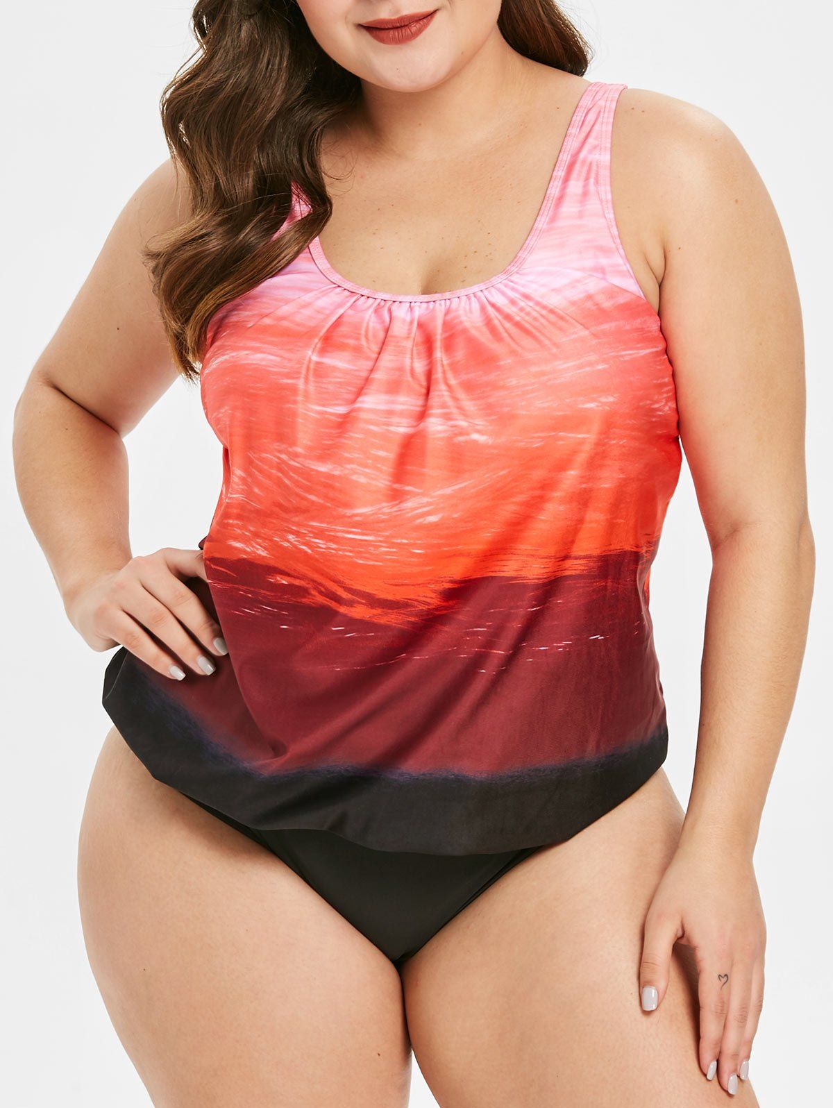 

Plus Size Ombre Print Tankini Set, Pumpkin orange