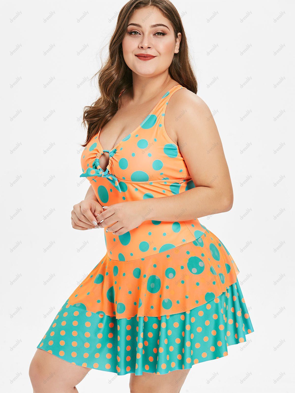 35 Off 2020 Plus Size Polka Dot Layered Flounce Panel Swimwear In Multicolor Dresslily 8821