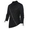 T-shirt Asymétrique Panneau en Dentelle à Col Roulé - Noir 2XL