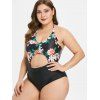 Plus Size Cut Out Floral Print Swimwear - BLACK 4X