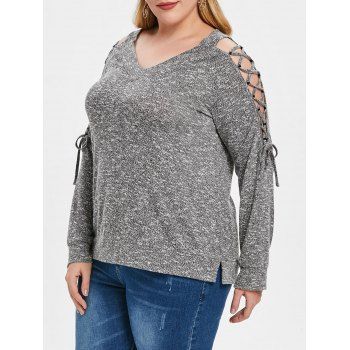 

Plus Size V Neck Cut Out T-shirt, Gray