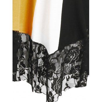 

Plus Size Color Block Lace Insert Back Criss Cross Dress, Multicolor
