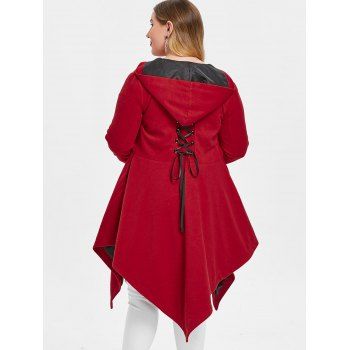 

Plus Size Hooded Double Breasted Handkerchief Coat, Red