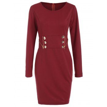 

Long Sleeve Zipper Mini Dress, Red wine
