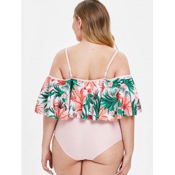 

Plus Size Floral and Leaf Print Padded Swimwear, Pink