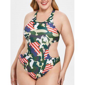 

Plus Size Cut Out Camouflage Print Swimwear, Multicolor
