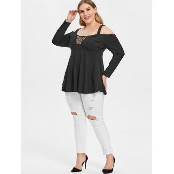 

Plus Size Criss Cross Mesh Panel Cami T Shirt, Black