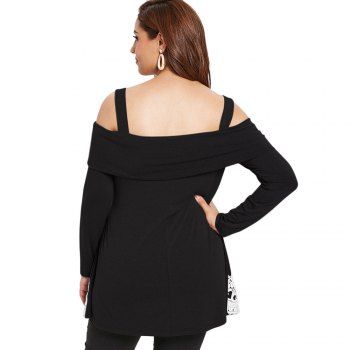 

Plus Size Cold Shoulder Applique Plain T-shirt, Black