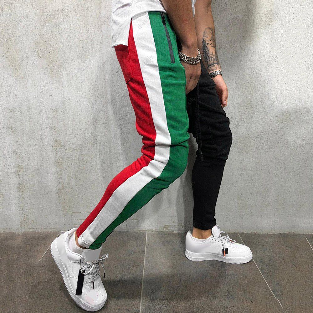 color block pockets drawstring slim fit track pants