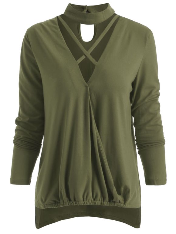 T-shirt Simple Croisé Ras-du-Cou - Vert Fougère S