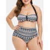 Ensemble de Bikini Motif Géométrique Grande Taille à Col Halter - Noir 3X