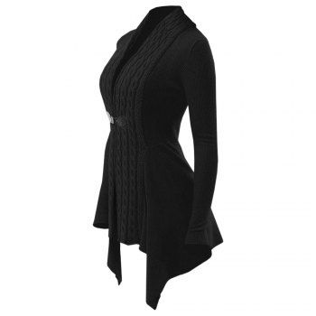 

Cable Knit Buckle Asymmetrical Cardigan, Black