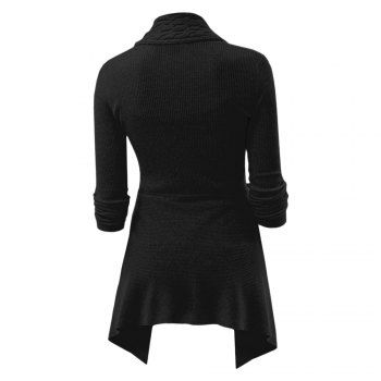 Cable Knit Buckle Asymmetrical Cardigan