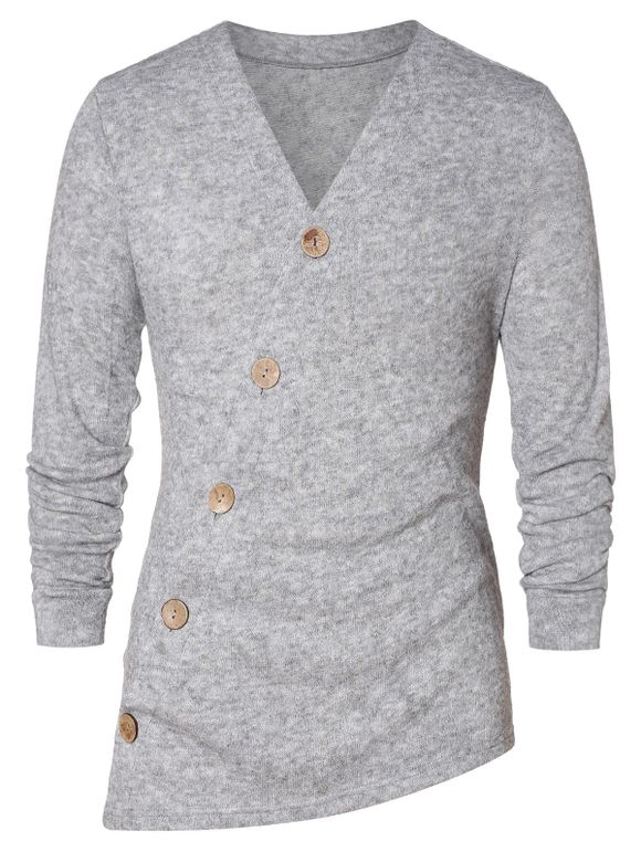 Asymmetric Button Up Solid Cardigan - GRAY CLOUD L