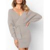 Robe Moulante Enveloppée à Manches Chauve-souris à Col V - Gris M