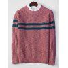 Cross Stripe Contrast Color Pullover Knit Sweater - BLUSH RED XS