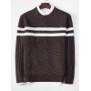 Cross Stripe Contrast Color Pullover Knit Sweater - COFFEE S