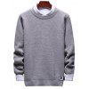 Solid Crewneck Patch Detail Pullover Knit Sweater - LIGHT GRAY XS