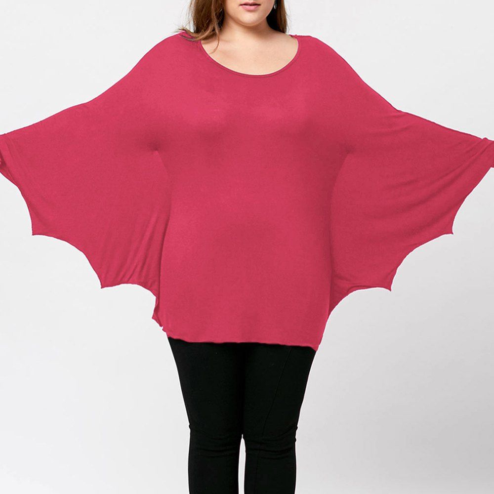 

Plus Size Halloween Batwing T-shirt, Watermelon red