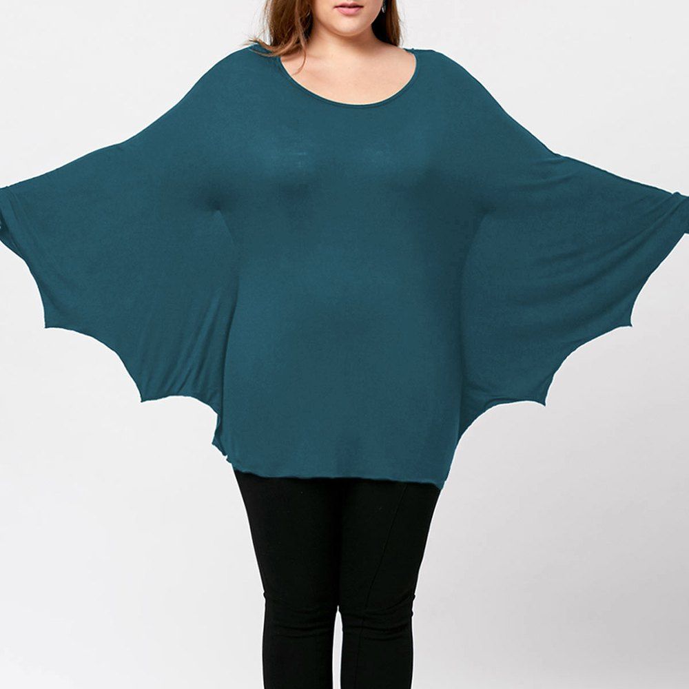 

Plus Size Halloween Batwing T-shirt, Water blue