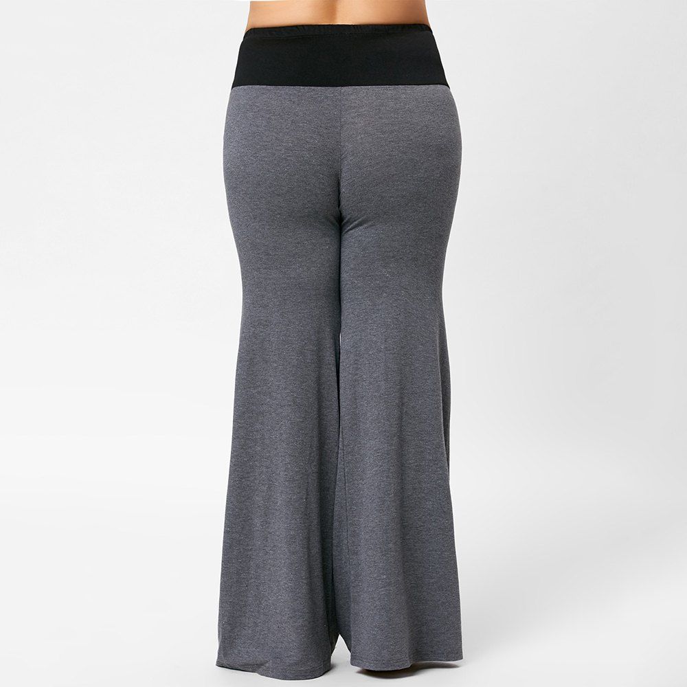 

Two Tone Plus Size Lace-up Flare Pants, Gray