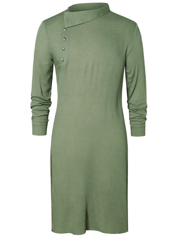Chemise Longue Boutonnée et Fendue sur les Côtés - Vert Camouflage M