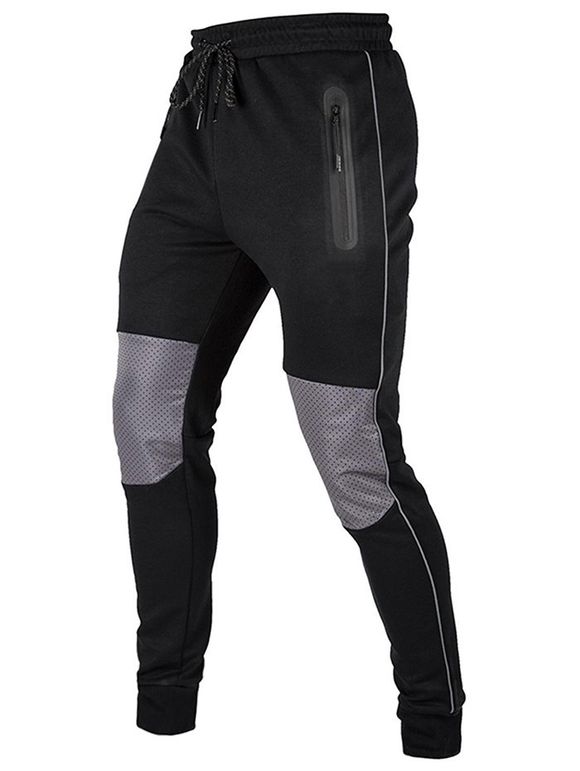 Pantalon de Jogging Patchwork Zippé à Cordon - Noir XS