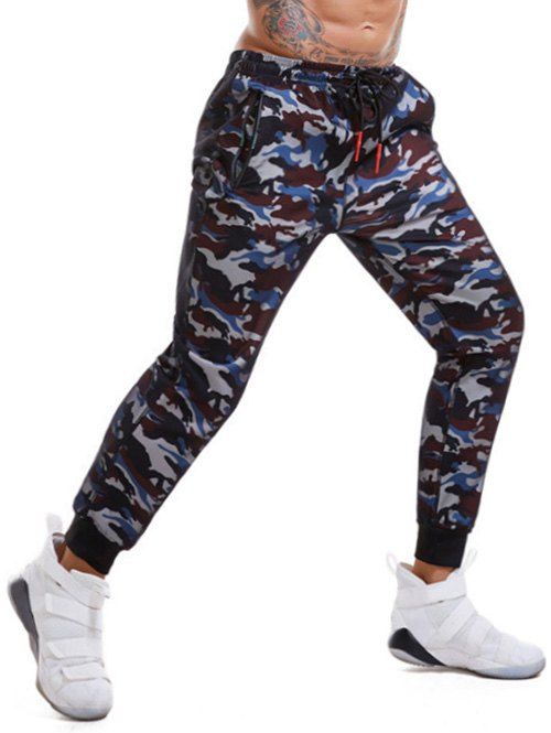 Pantalon de Jogging Camouflage en Maille - Bleu XS