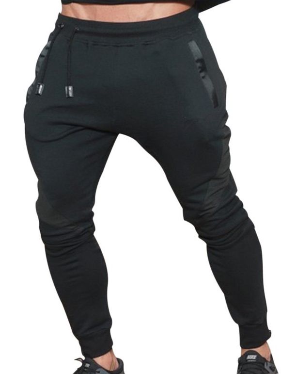 Pantalon de Jogging Lâche Patchwork Elastique à Cordon - Noir XS