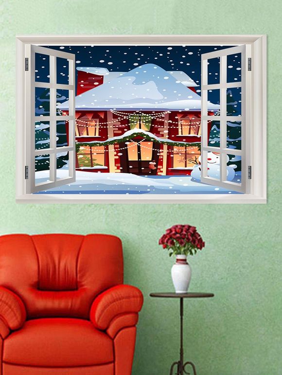 Autocollant Mural de Noël Motif de Fenêtre et de Maison - multicolor W20 X L27.5 INCH