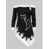 T-shirt d'Hallowee Graphique Asymétrique avec Boutons de Grande Taille - Noir 4X