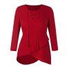 T-shirt Asymétrique en Couleur Unie de Grande Taille à Lacets - Rouge Vineux 4X